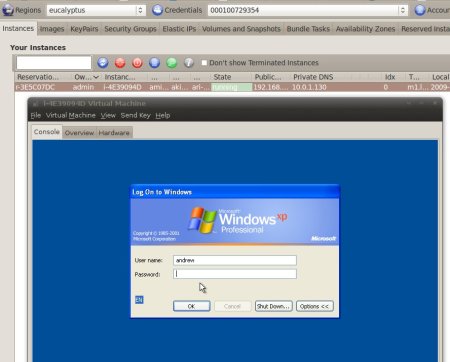 Windows XP running on Eucalyptus